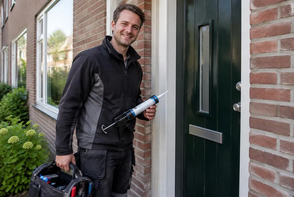 Vakman van Kitbedrijf Heerenveen bij de voordeur van een woning